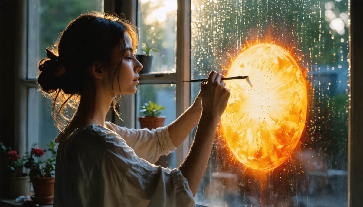 découvrez une métaphore poétique d’espoir et de renouveau à travers 'un jour de pluie, elle peindra le soleil', une invitation à transformer les moments sombres en lumière.